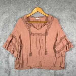 Maurices Top Boho Bell Sleeve Flowy Blouse V Neck